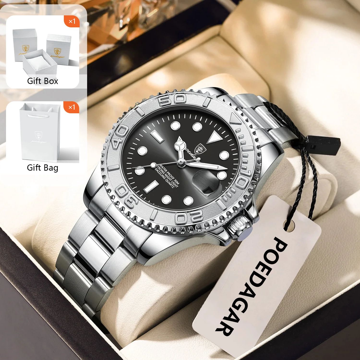 Luxury Watch And Bracelet - POEDAGAR модные спортивные мужские часы светящиеся