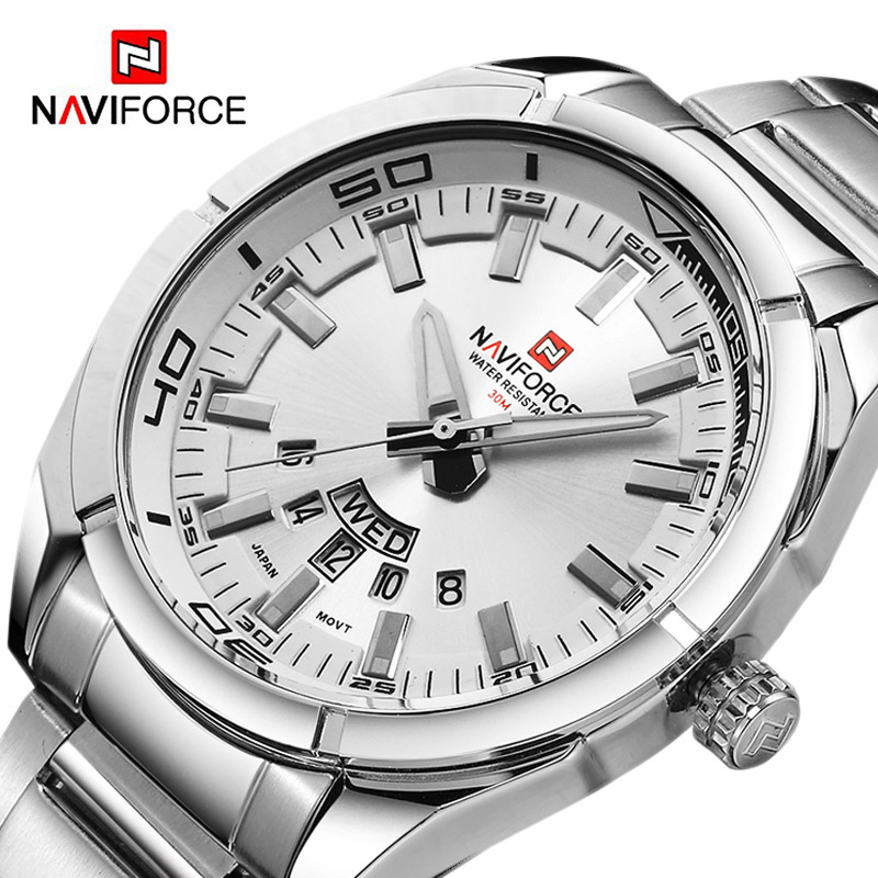Field Watch Military - Мужские часы NAVIFORCE, полностью стальные, водонепроницаемые,